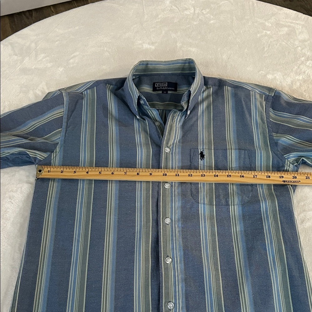 Vintage Polo by Ralph Lauren Men's Shirt with Blue and Green Stripes. Sz M - Picture 11 of 13